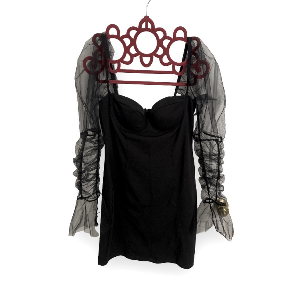 Black whimsigoth style flared sleeve mini dress